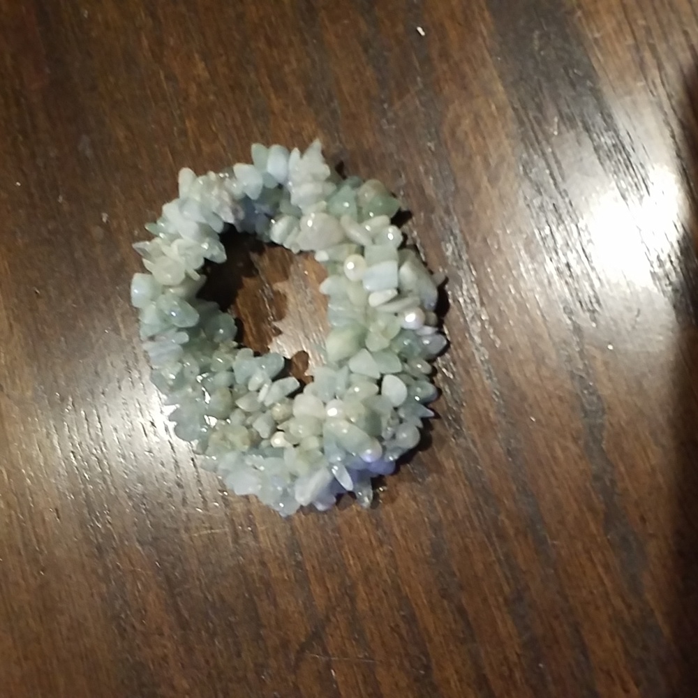 Blue Opal Gem Chips Stretch Carpet Bracelet Cuff for M/L Wrists.